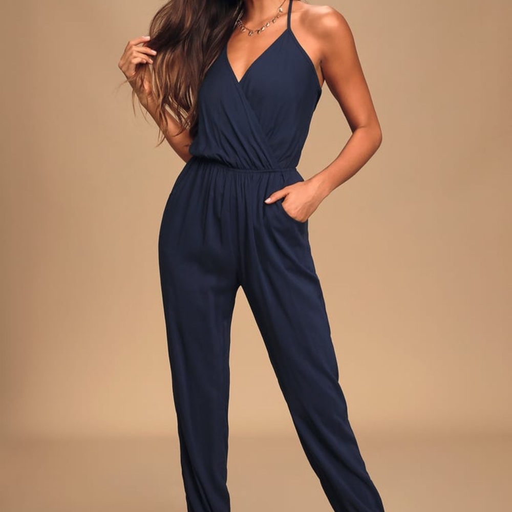 Learning to Fly Navy Blue Halter Jumpsuit